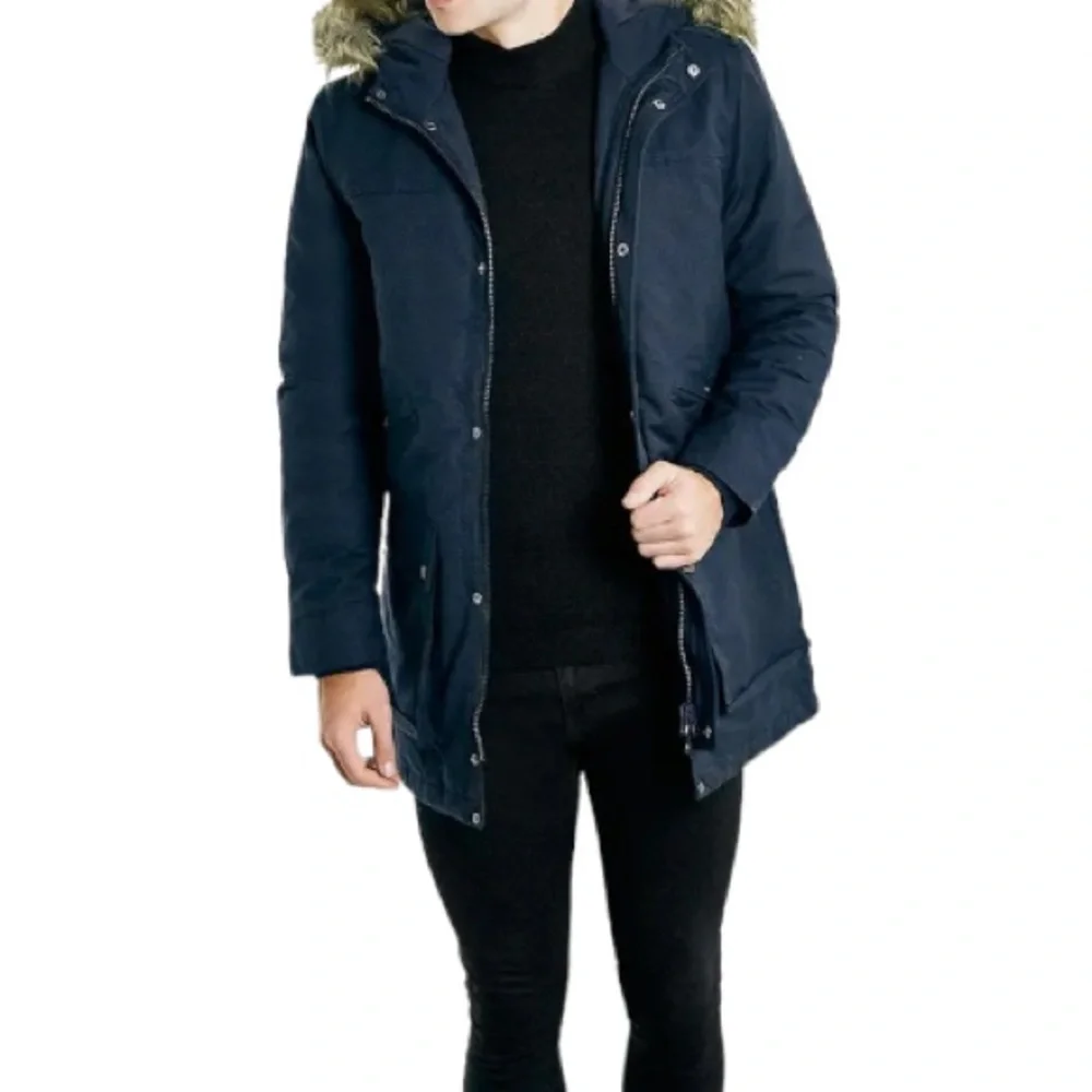 Topman Navy Blue Heavyweight Fishtail Parka Coat Men’s Small Zip Up Hood